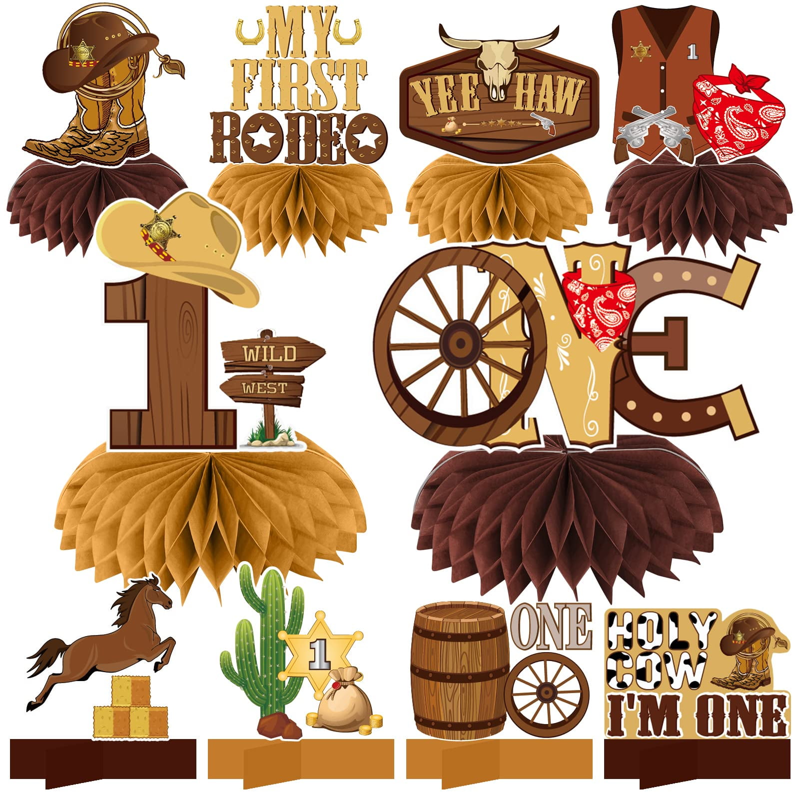 10Pcs My First Rodeo Birthday Party Supplies Western Honeycomb