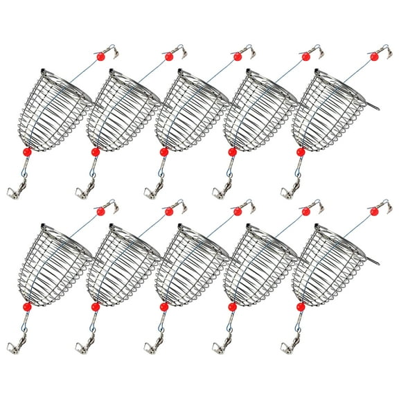 10Pcs Fishing Baits Cages Basket Feeder Holder Stainless Steel Feeder Cage Baits Holder Lure Basket Fishing Trap Cage