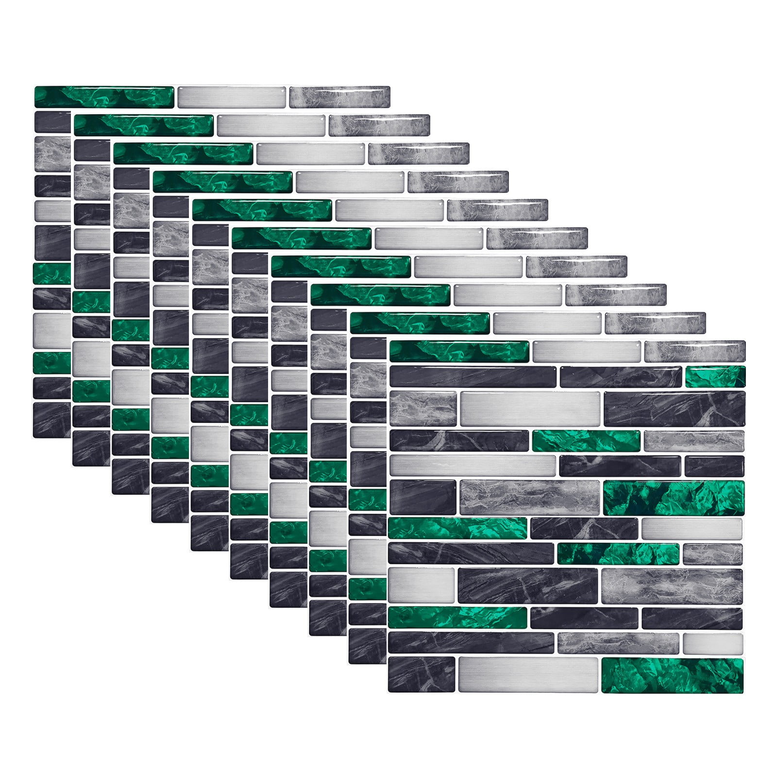 10Pcs Flat Marble Mosaic Embossing Tiles Sticker Kitchen Bathroom Wall