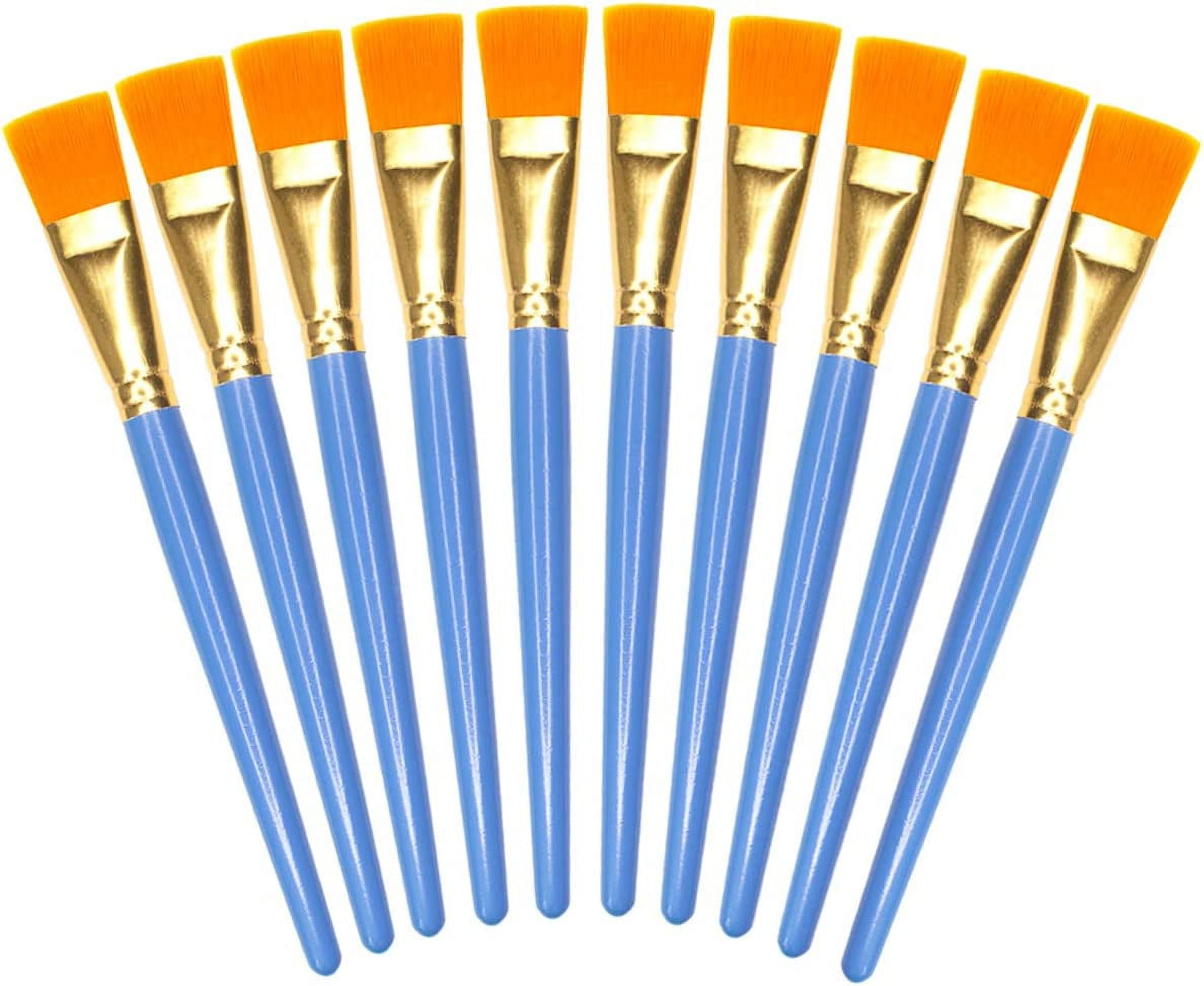 10Pcs Flat Paint Brushes 1 Inch Acrylic Paint Brush Big Paint Brushes Watercolor Synthetic Brushes Bulk Wooden Handle Painting Brush Detail Oil Brush for Kid Adult Crafts Face Body Furniture