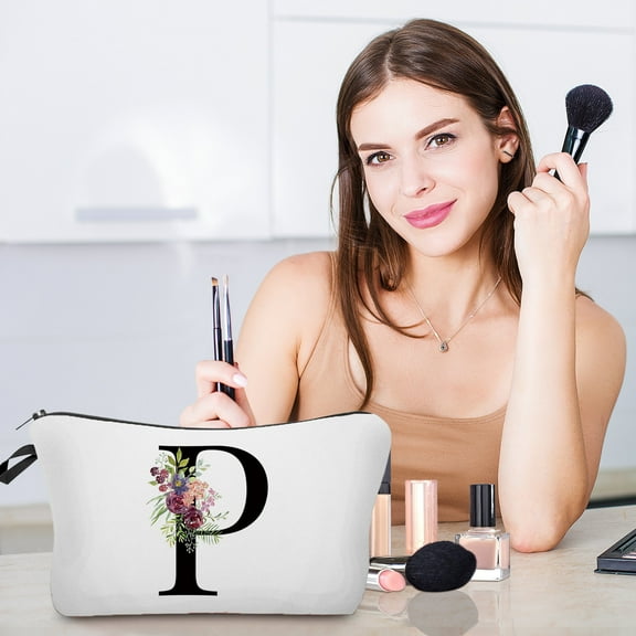 10Pcs Flower Letter Makeup Bag, Fufafayo Flower Letter Cosmetic Bag, Alphabet Initial Makeup Pouch Organizer, Boho Birthday Gift For Women Mom Friend Bride Bridesmaid, Travel Toiletry Bag For Daily