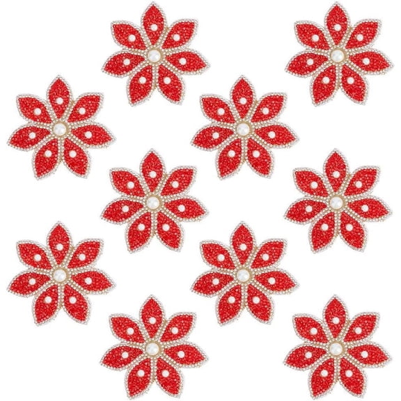 10Pcs Flower Shape Hotfix Rhinestone Appliques Costume Accessories Red 88x88mm
