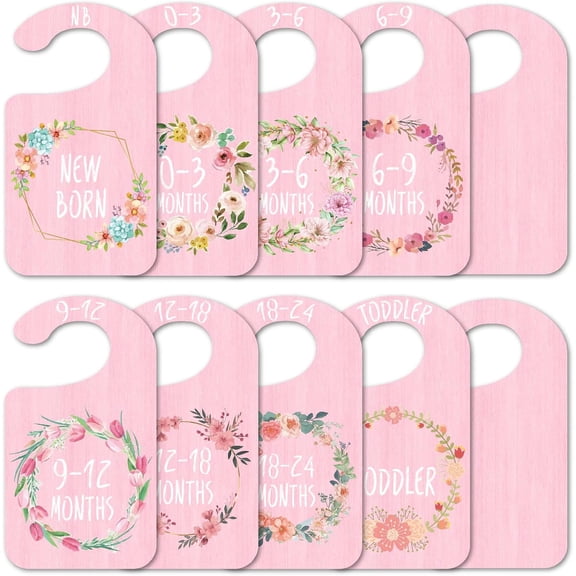 10Pcs Flower Wood Wardrobe Dividers Floral Wreath Decor from Newborn to 36 Month Closet Yellow Organizers Hanger Seperaters Nursery Wardrobe Hangers Divider for Shower for making