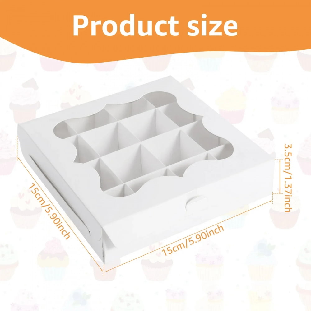 10Pcs Fold Cupcake Box 16-Grids Cake Box with Clear Window Square ...