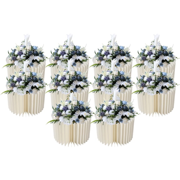 10Pcs Folding Wedding Centerpieces Cardboard Flower Stand, Portable Paper Cylinder Display Flower Stand for Wedding Party Decoration 11.8" x 11.8" x 7.9" Milky White