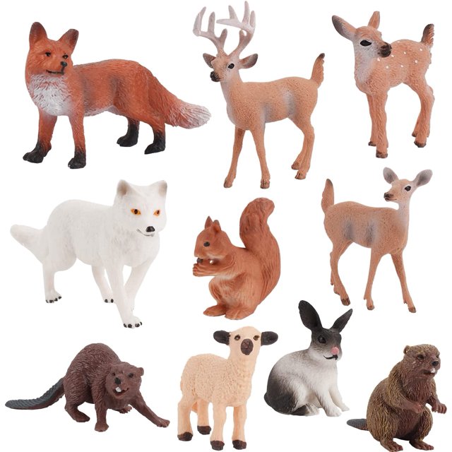 10Pcs Forest Animals Figures, Realistic Mini Forest Animal Toys Set Fox