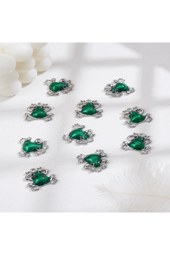 10Pcs Frog Charms Alloy Enamel Pendants with Rhinestones Dangle Charms Ornament Retro Accessories