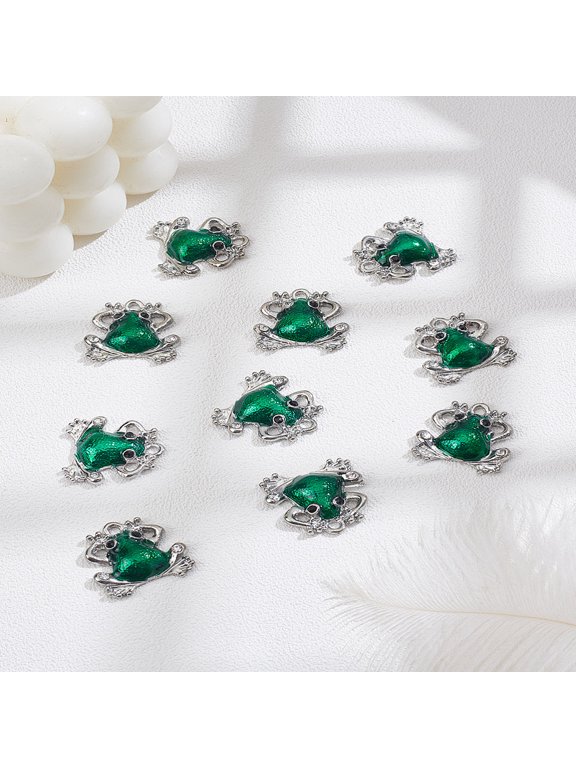 10Pcs Frog Charms Alloy Enamel Pendants with Rhinestones Dangle Charms Ornament Retro Accessories
