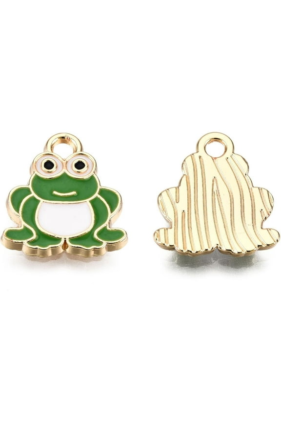 10Pcs Frog Shape Charms Jewelry Findings Pendant Alloy Enamel Charms for Women Festival Gifts Jewelry DIY Bracelet Craft Making Light Gold Lime Green 14.5x13x2mm Hole: 1.8mm
