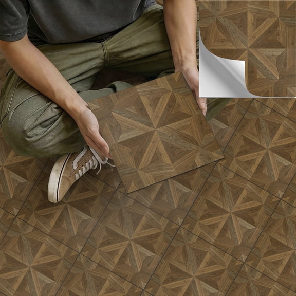 10Pcs Frosted Film Tiles Floor Stickers Decals 7.87" x 7.87" Brown Gray Non Slip Sticker Peel and Stick Backsplash Wall Decor Flooring Cover