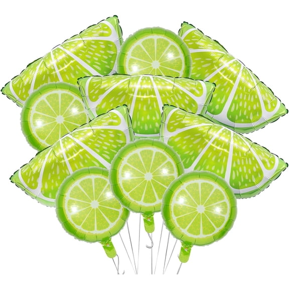 10Pcs Fruit Lime Balloons Large Fruit Green Lemon Foil Round Lemon Mylar Balloons for Summer Thanksgiving Harvest Fall Autumn Fruit Theme Party Decorations Supplies