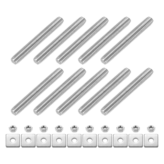 10Pcs Fully Threaded Rod, M6 x 50mm 201 Stainless Steel with Nuts Washers