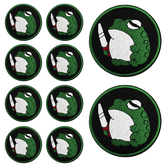 10Pcs Funny Knife-Wielding Frog Round Embroidered Patch with Hook and Loop Backing, Applique Badge for Vests, Jackets, Backpacks, and Clothing