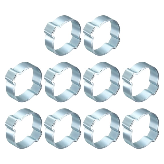 10Pcs Galvanized Steel Double Ear Hose Clamps, Adjustable 19.1-23mm Heavy Duty O Clip Crimp Rings, Zinc-Plated Two Ears Cinch Rings Crimp Pinch Fitting for Automotive, Tubing, Fuel