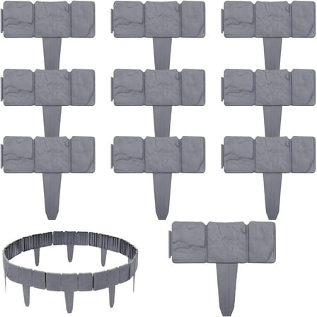10Pcs Garden Edging 5x6in PVC Grey Interlocking tive Stone Look Garden Edging Border DIY Landscape Edging Border for Walkways, Yard, Flower Bed,