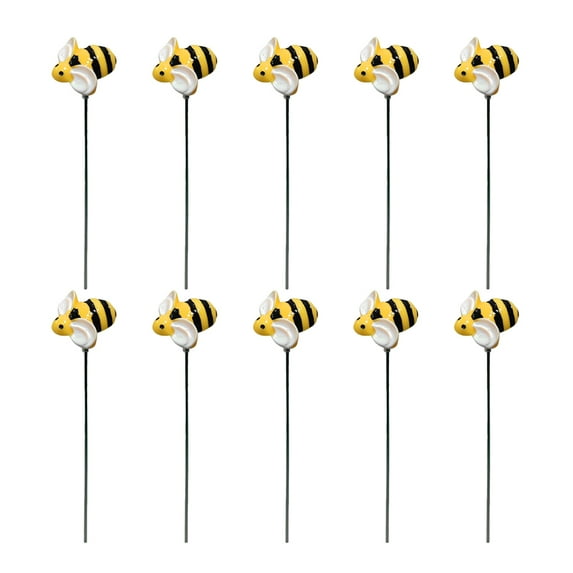 WRITWAA 10Pcs Garden Stake Yellow Plastic Bee Decorative Lawn Stake with Swinging Wings for Patio Decor