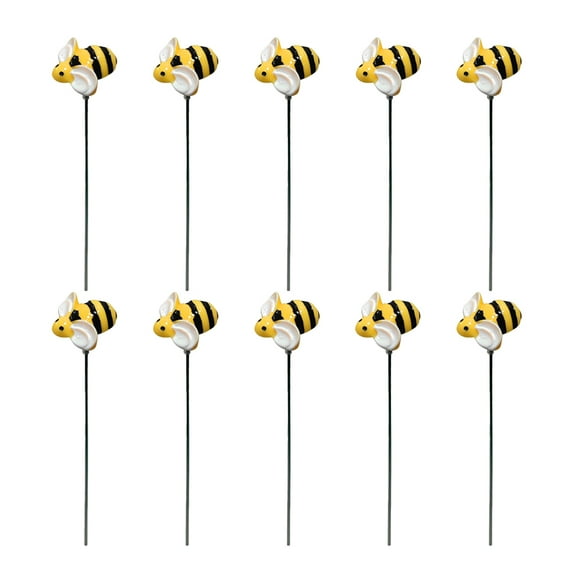 WRITWAA 10Pcs Garden Stake Yellow Plastic Bee Decorative Lawn Stake with Swinging Wings for Patio Decor