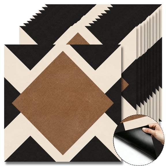 10Pcs Geometric Chevron Peel and Stick Floor Tiles, 12x12 Covers 10 Sq. Ft. Self-Adhesive DIY Vinyl Flooring, Removable Waterproof Tile Sticker for Bathroom, Kitchen, Wall, Bedroom & Home