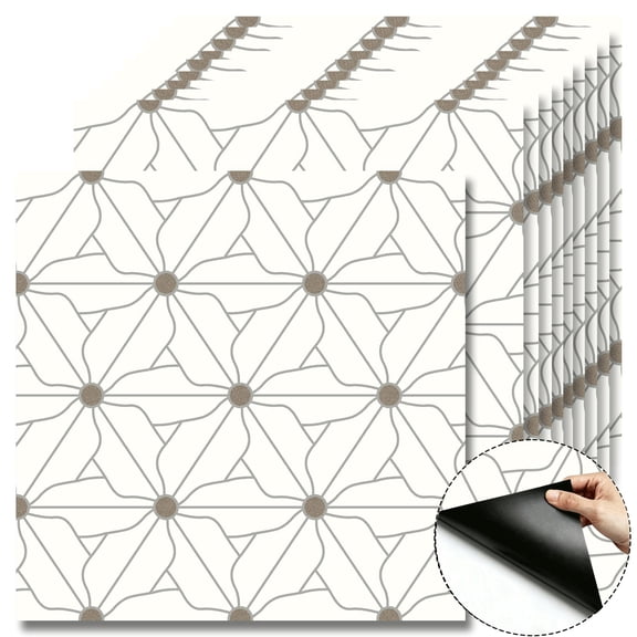10Pcs Geometric Floral Peel and Stick Floor Tiles 12x12 Covers 10 Sq. Ft. SelfAdhesive DIY Vinyl Flooring Removable and Waterproof Tile Sticker for Bathroom Kitchen Living Room Bedroom