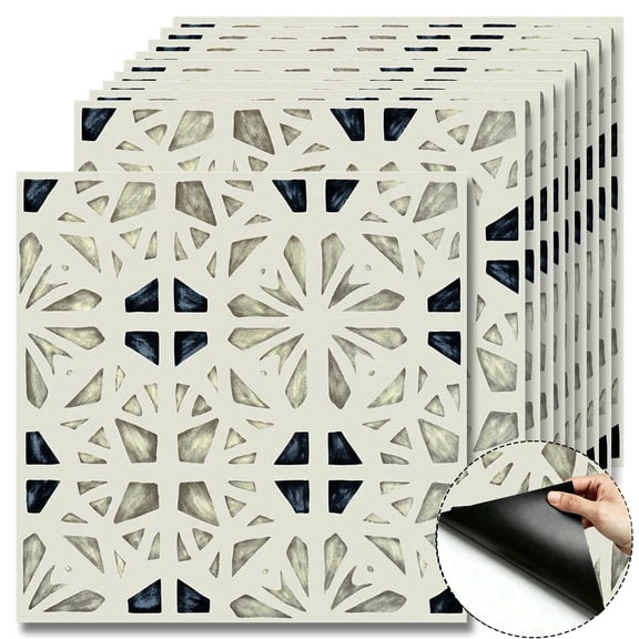 10Pcs Geometric Pattern Peel and Stick Floor Tiles, 12x12 Covers 10 Sq. Ft. SelfAdhesive DIY Vinyl Flooring, Removable and Waterproof Tile Stickers for Bathroom, Kitchen, Living Room, Staircase