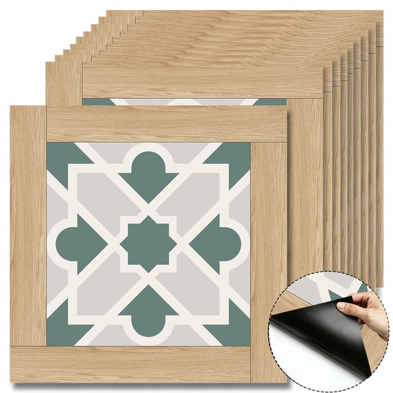 10Pcs Geometric Wood Pattern Peel and Stick Floor Tiles, 12x12in Covers 10 Sq. Ft. SelfAdhesive DIY Vinyl Flooring, Removable Waterproof Sticker for Bathroom, Kitchen, Living Room, Staircase