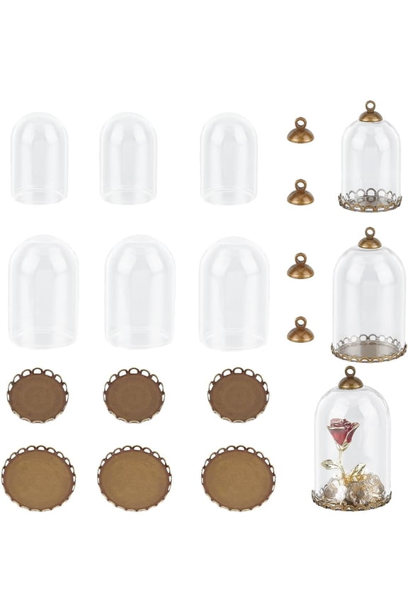 10Pcs Glass Bottle Charms Mini Glasses Vial Charms Clear Bronze Class Cloche Terrarium Display Bell Jar Bottles Case Charm