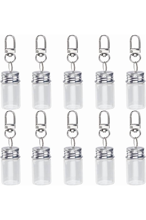 10Pcs Glass Bottle Keychains with Iron Clasps Cork Platinum 83mm