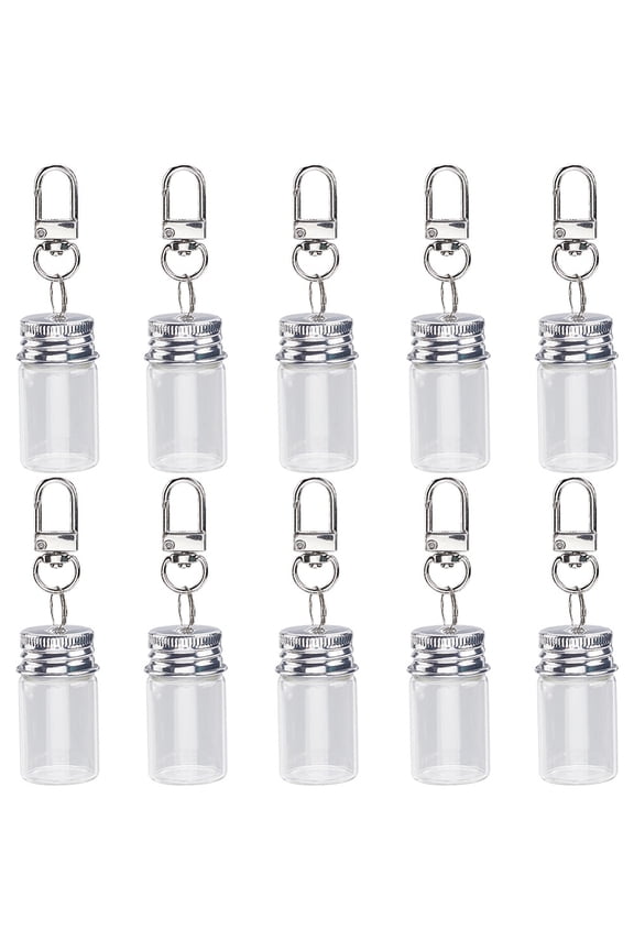 10Pcs Glass Bottle Keychains with Iron Clasps & Cork Platinum 83mm