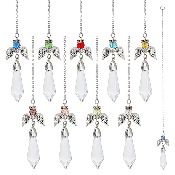 10Pcs Glass Dowsing Pendulums with 304 Stainless Steel Chain Mixed Color 311mm DIY