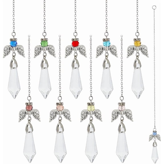10Pcs Glass Dowsing Pendulums with 304 Stainless Steel Chain Mixed Color 311mm for DIY
