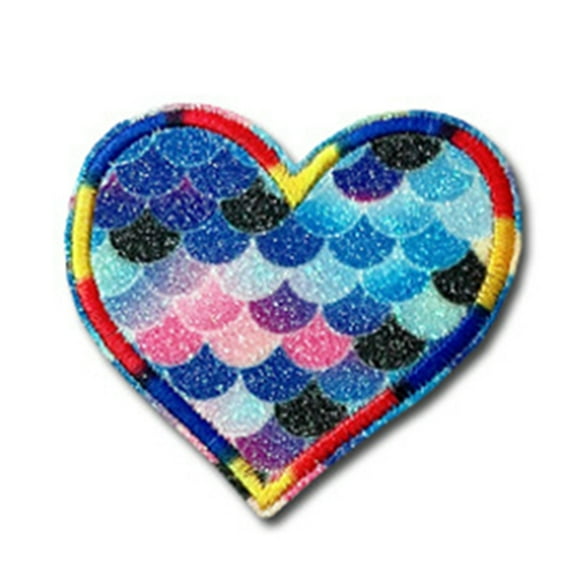 10Pcs Glitter Rainbow Heart Sew Iron On Appliques Fish Scales Pattern Embroidery Patches Badges Clothing DIY Craft Decor
