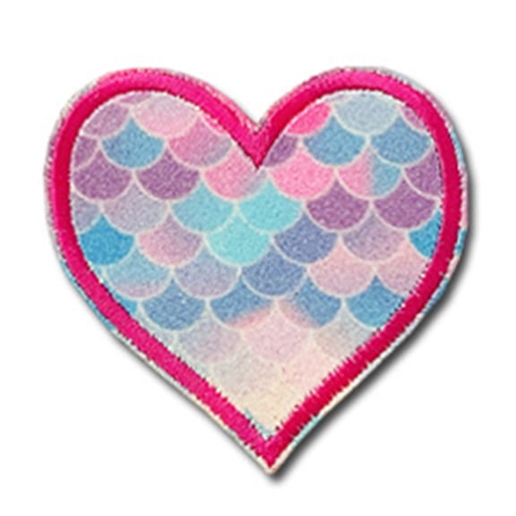 10Pcs Glitter Rainbow Heart Sew Iron On Appliques Fish Scales Pattern Embroidery Patches Badges Clothing DIY Craft Decor