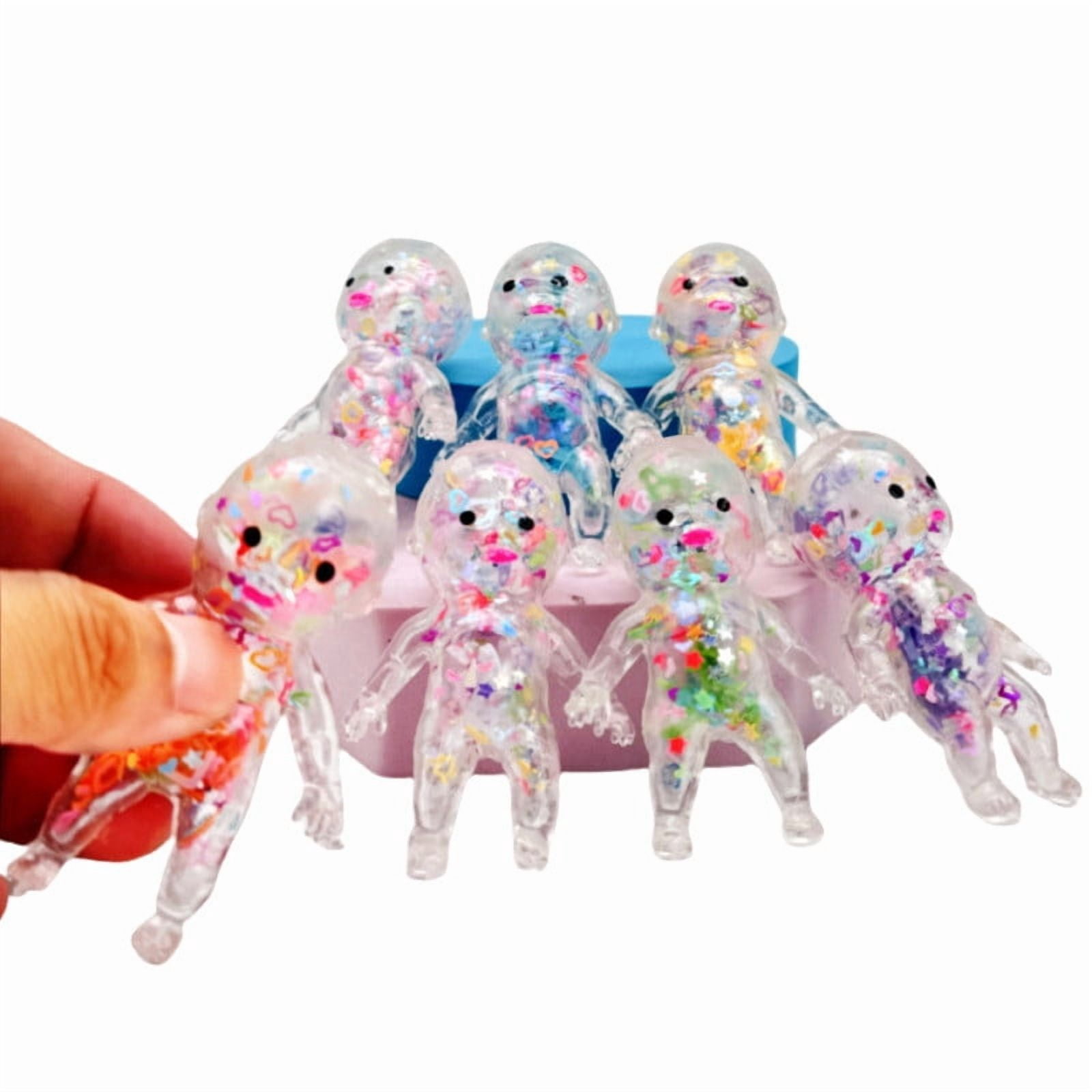 10Pcs Glitter Squeeze Fidget Toy, Iuhan Glitter Little Character DecompressionToy, Squeeze Fidget SensoryToy, Colorful Sequin TPR Figurine Stress Relief forKidsAdults Anxiety ADHD