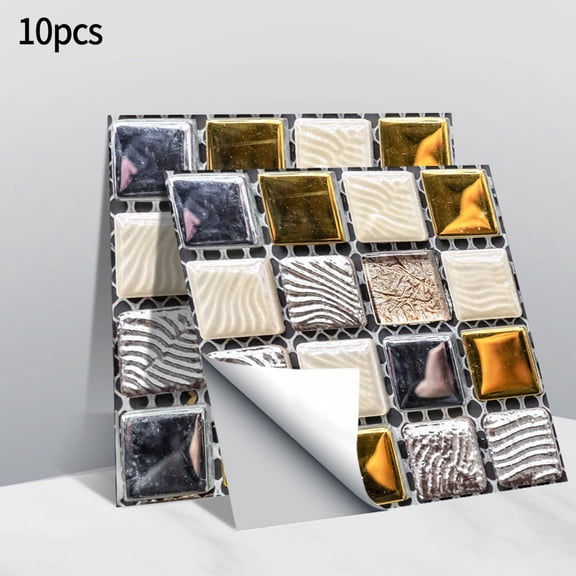 10Pcs Glitter Wall Tiles Kitchen Wall Tiles Bathroom Mosaic Sticker Backsplash Tiles Flexible & Humidity For Kitchen Island Wall