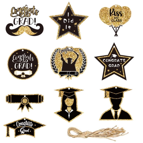 10Pcs Gold Graduation Ornaments for Small Tree Decorations,Graduation Party Hanging Pendant 2026 Grad Paper Ornaments for Tree Shelf Home Classroom Decor Party Favors Supplies
