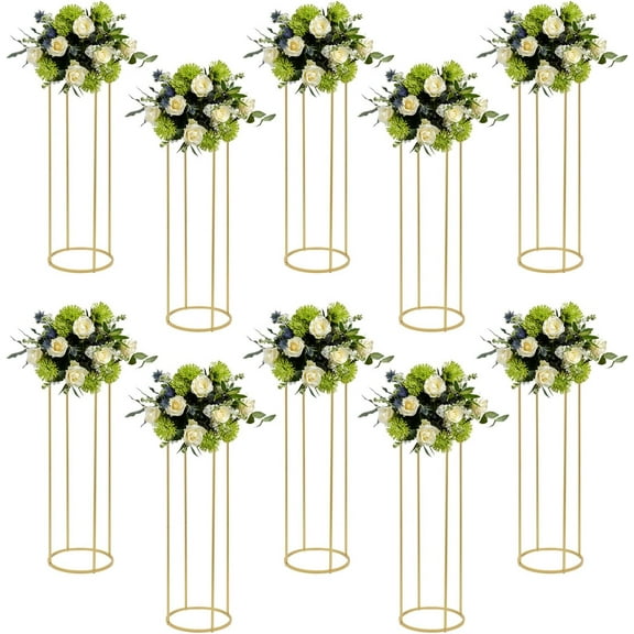 10Pcs Gold Metal  Stand, 39.4 Inch Cylinder Stands Flower Display Stand Tall Riser Cake Stand Holder Wedding Centerpieces for Birthday Party Wedding Table Decorations