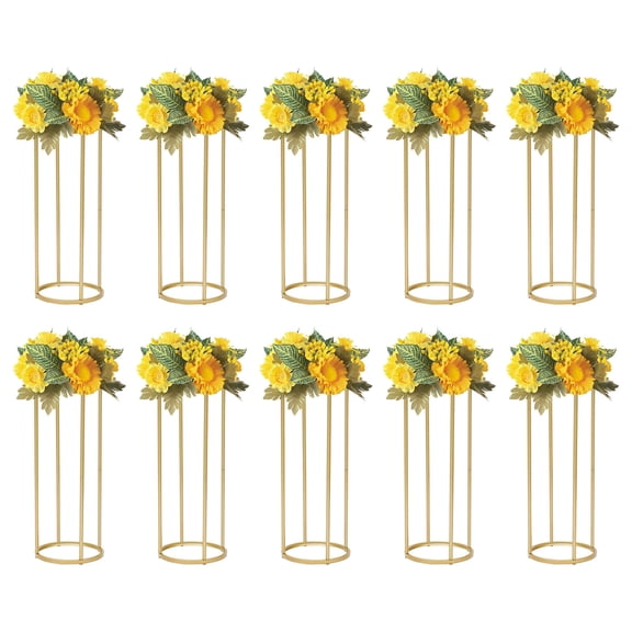 10Pcs Gold Wedding Flower Stands, Metal Vases Column Geometric Wedding Table Display Centerpieces 23.62" Tall Floral Decoration Holders for Wedding Party Decor