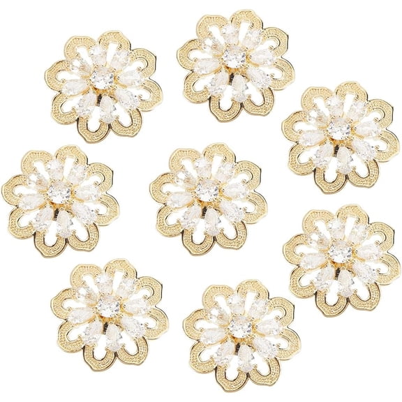 10Pcs Golden Button Rhinestone Petal Snaps Rack Brass Clear Plated Zirconia Exquisite Shiny Flower Copper Metal Buttons
