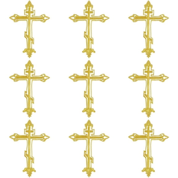 10Pcs Golden Cross Patches Decorative Iron on Repair Cross Embroidered Appliques Sewing Cross Repair Patches Sewing Patch for Clothing Jacket Hat DIY