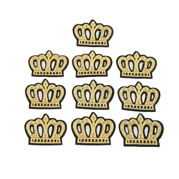 10Pcs Golden Crown Embroidered Patch Appliques for Clothes Handbags Hats Pants Shading Blemishes Damage DIY Craft Repair (10 Count / 1.7 in / 4.2 cm)