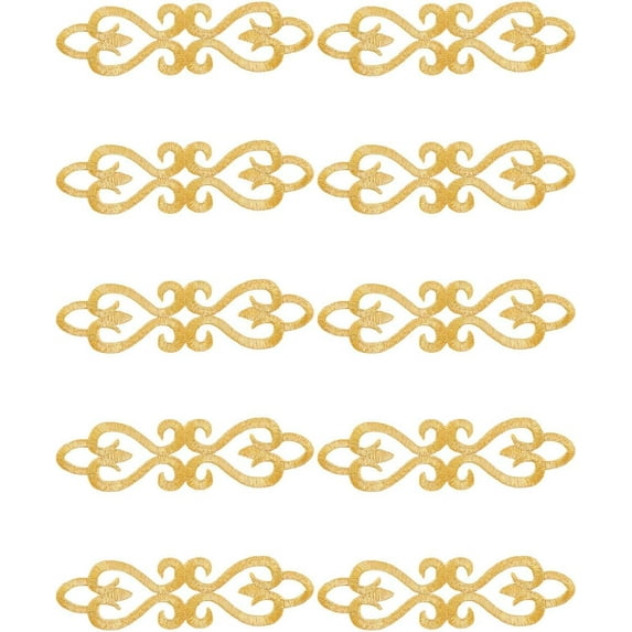 10Pcs Golden Left and Right Polyester Computerized Embroidery Polyester Iron on Patches 40x127mm Traditional Flower Embroidery Applique Cloth Sew on Patches for DIY Clothing Craft Decoration Golden