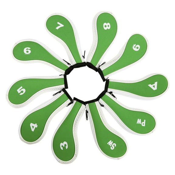 10Pcs Golf Iron Headcover Set Golf Club Head Cover Water Sleeve for Outdoor Green and White