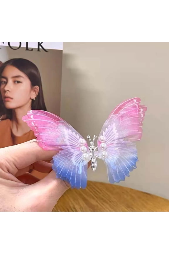10Pcs Gradient Hair Clip! Usloyux Gradient Color Moving Butterfly Hair Clip, Girls Hair Accessories with Artificial Pearls, Kids Hair Clips for Party Wedding, Sparkling Hairpins for Women Teens,