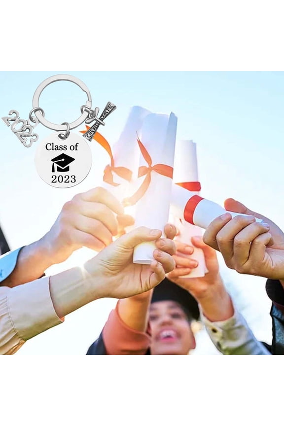10Pcs Graduation Year Keychain! Usloyux Class Of 2023 Graduation Keychain with Heart Engraving, Simple "Class Of" Key Ring for Graduates, Cap Symbol Keychain Gift for High School College University