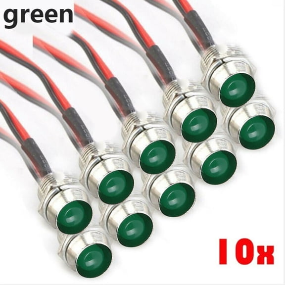 10Pcs Green 8mm 12V LED Indicator Lamp Warn Light Pilot Dash Panel Car Truck Boat