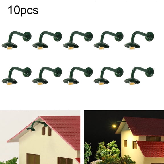 10Pcs HO Scale 1:87 Model Railway Hanging Wall Lamps with Goose Neck Design,Warm White LED Outdoor Lights,3V AC/DC Compatible, Includes Resistors for 9-18V,Steel Column Accessories for Train Layouts