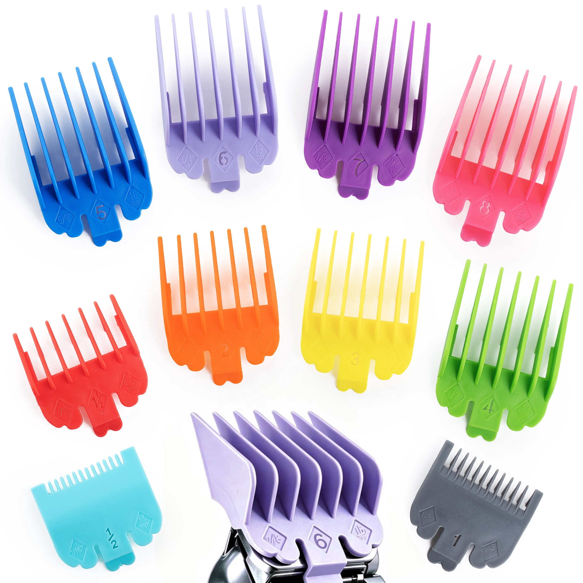 10Pcs Hair Clipper Guards Set Cutting Guides Combs Compatible with Most Size Clippers(1/16in to 1in )