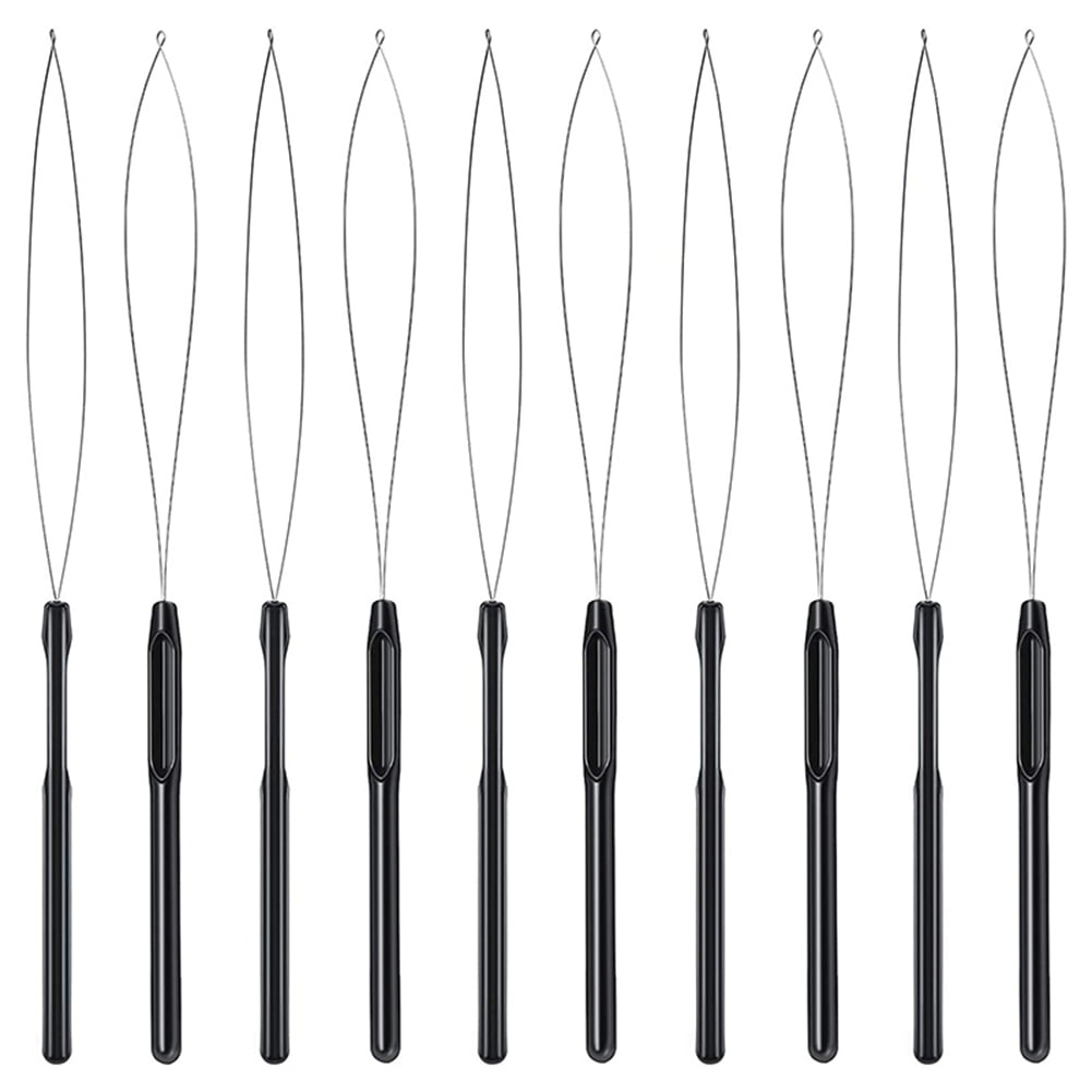10Pcs Hair Extension Loop Threader Hook Tool and Bead Tool Black Loop  Threader for Hair Extension or Feather Extender 