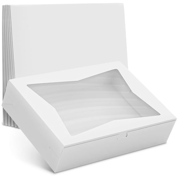 10Pcs Half-Sheet Cake Boxes 19x14x4" - White Bakery Boxes with Window, Pastry and Dessert Box Set for Holiday Easter Gifts & Presentation, Glossy Flip Top Boxes for Cakes, Cupcakes, Cookies & Donuts