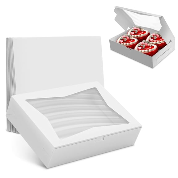 10Pcs Half-Sheet Cake Boxes 19x14x4" - White Bakery Boxes with Window, Pastry and Dessert Box Set for Valentines Day Gifts & Presentation, Glossy Flip Top Boxes for Cakes, Cupcakes, Cookies & Donuts